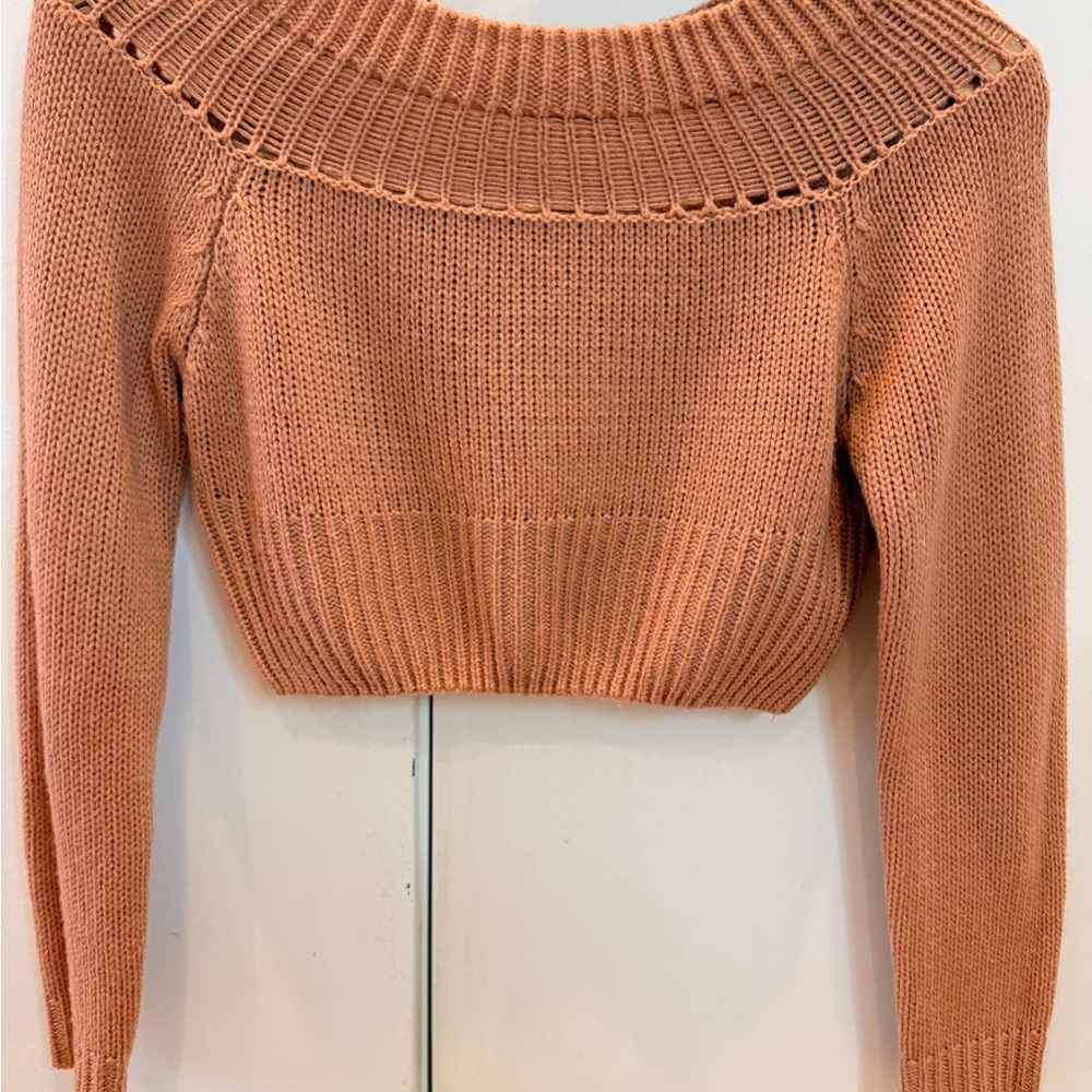 Cropped Knit Sweater - Coral Orange
